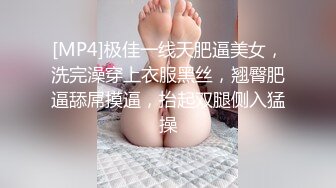 [MP4]极佳一线天肥逼美女，洗完澡穿上衣服黑丝，翘臀肥逼舔屌摸逼，抬起双腿侧入猛操