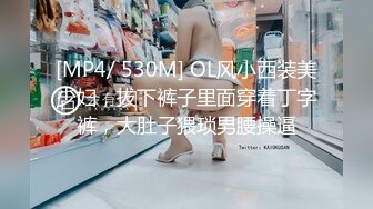 [MP4/ 530M] OL风小西装美少妇，拔下裤子里面穿着丁字裤，大肚子猥琐男腰操逼